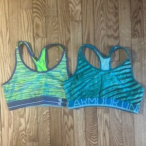 Under Armour Striped Sports Bra Duo - Lime Green and Dark Green
